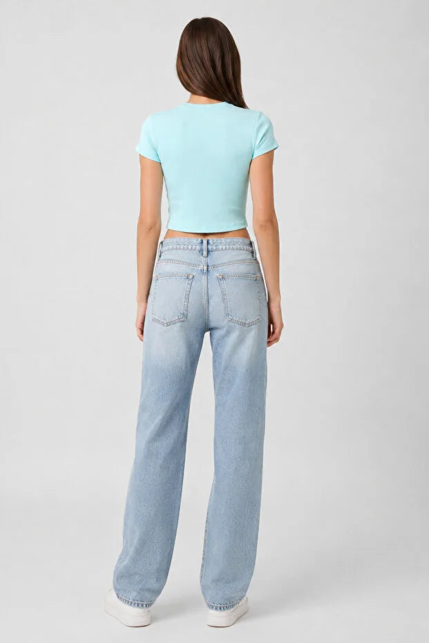 PUNKY CAT Kadın Bisiklet Yaka Kısa Kollu Crop Basic Bluz - TS001