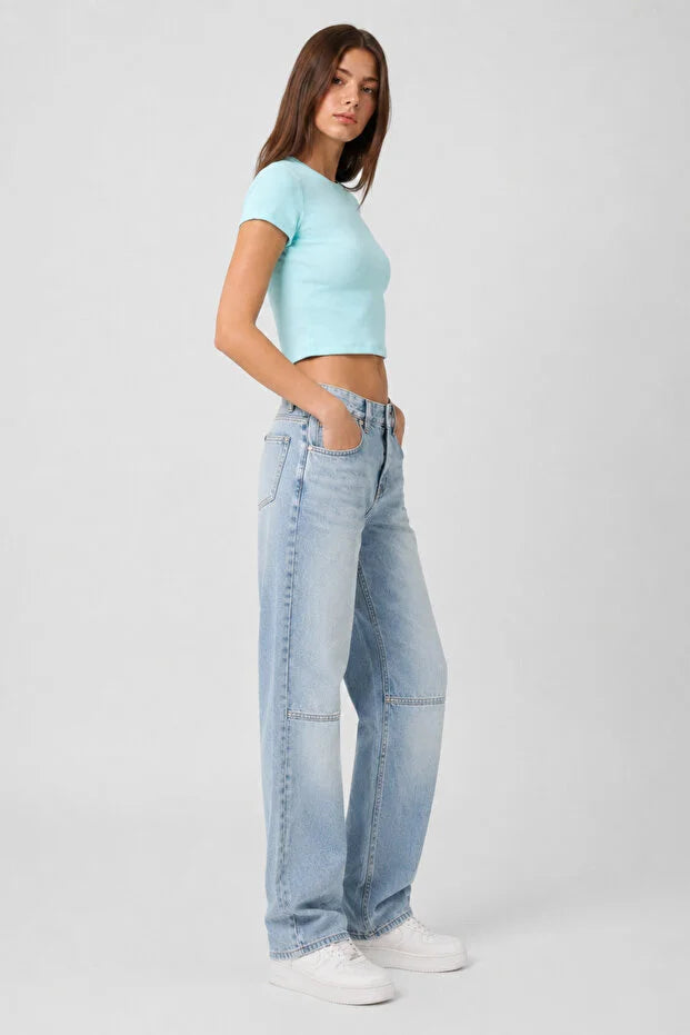 PUNKY CAT Kadın Bisiklet Yaka Kısa Kollu Crop Basic Bluz - TS001