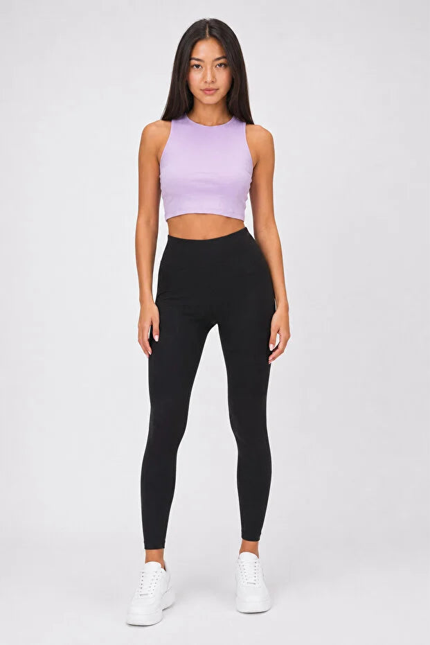 PUNKY CAT Kadın Bisiklet Yaka Crop Top Kolsuz Kaşkorse T-shirt - TS004