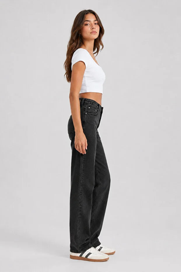 PUNKY CAT Kadın U Yaka Kısa Kollu Crop Bluz - TS005