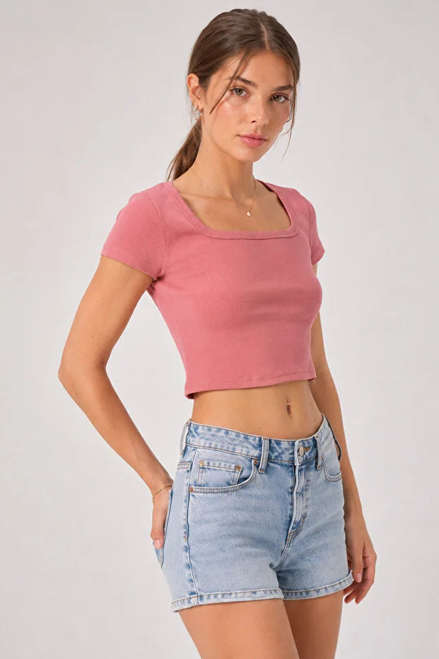 PUNKY CAT Kadın U Yaka Kısa Kollu Crop Bluz - TS005