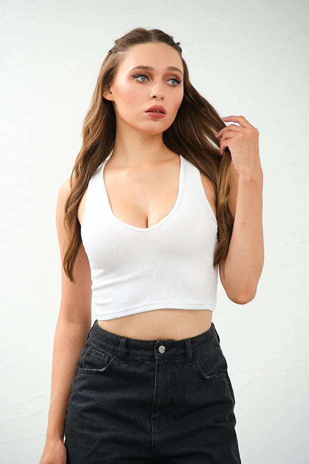 PUNKY CAT Kadın Derin Göğüs Dekolteli Şık Crop Top Bluz - TS009