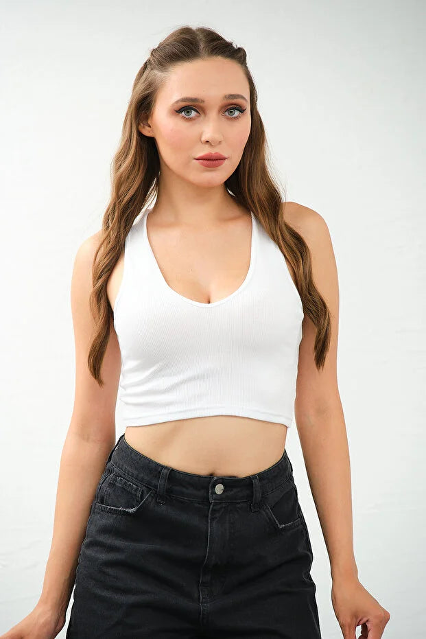 PUNKY CAT Kadın Derin Göğüs Dekolteli Şık Crop Top Bluz - TS009