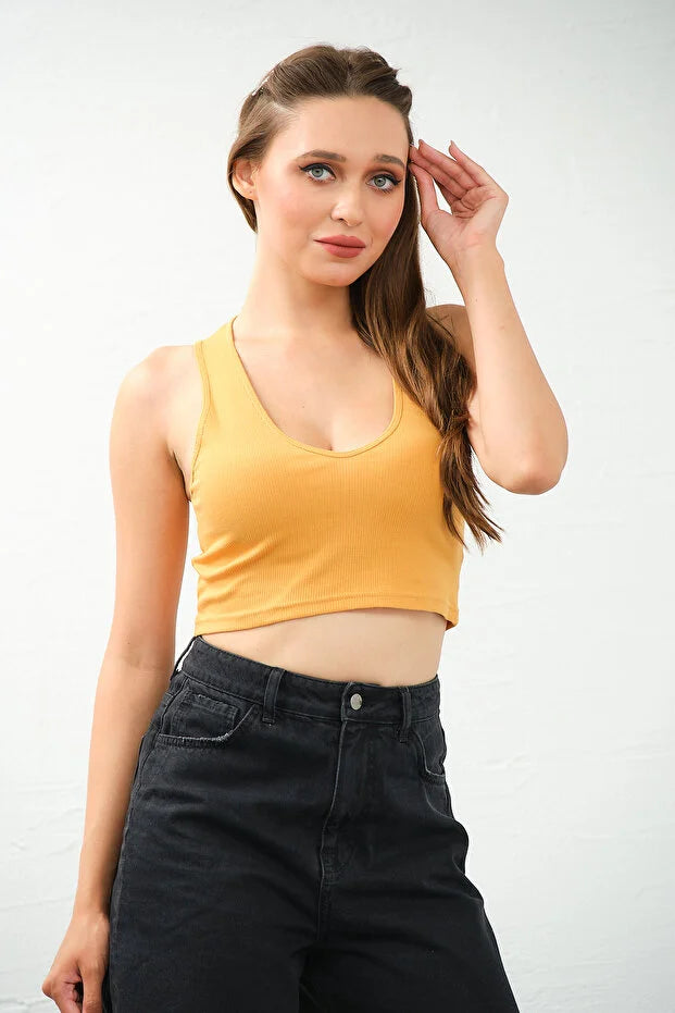PUNKY CAT Kadın Derin Göğüs Dekolteli Şık Crop Top Bluz - TS009