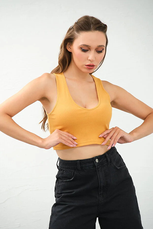 PUNKY CAT Kadın Derin Göğüs Dekolteli Şık Crop Top Bluz - TS009