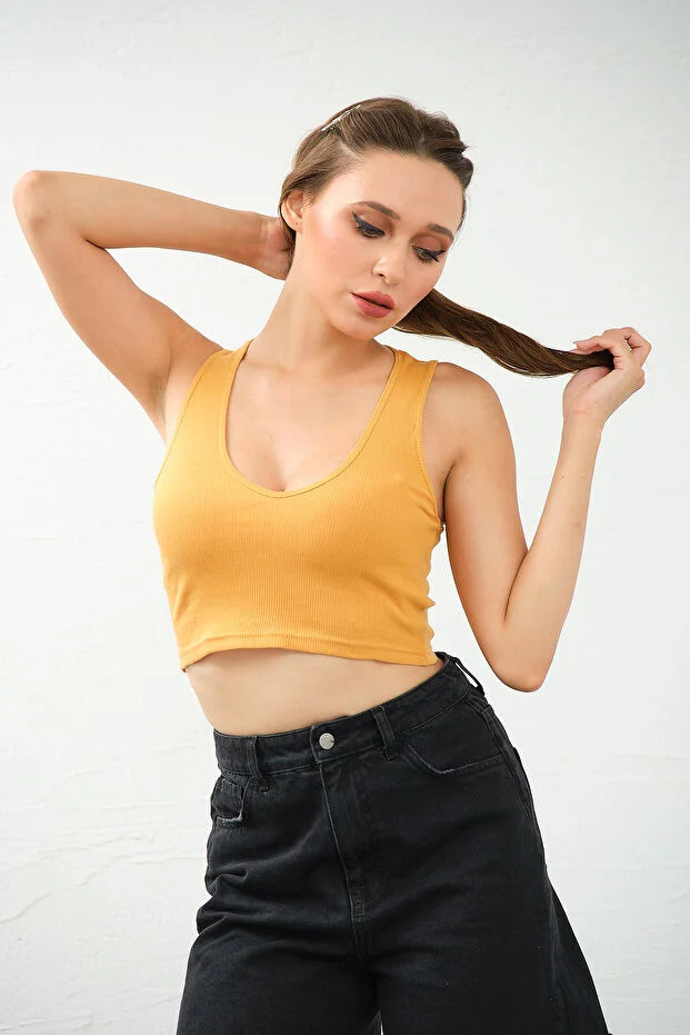 PUNKY CAT Kadın Derin Göğüs Dekolteli Şık Crop Top Bluz - TS009