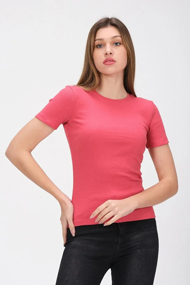 PUNKY CAT Kadın Kısa Kollu Tam Boy Basic Kaşkorse T-shirt - TS016