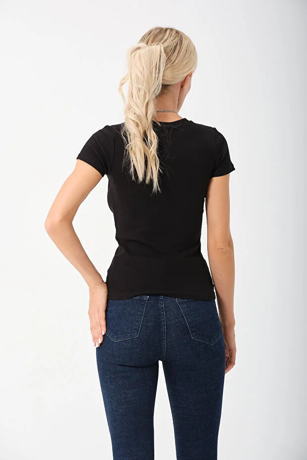 PUNKY CAT Kadın Kısa Kollu Tam Boy Basic Kaşkorse T-shirt - TS016