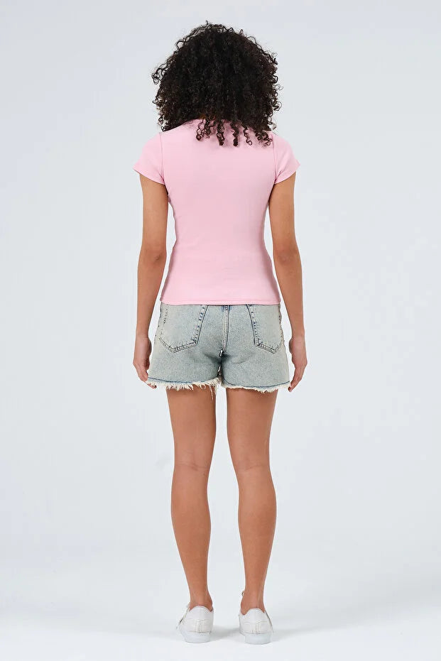 PUNKY CAT Kadın Kısa Kollu Basic Kaşkorse T-shirt - TYC0049711840M000TS016002