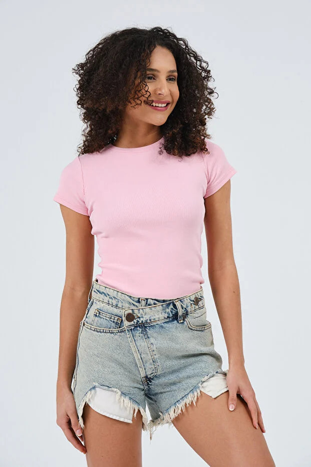 PUNKY CAT Kadın Kısa Kollu Basic Kaşkorse T-shirt - TYC0049711840M000TS016002